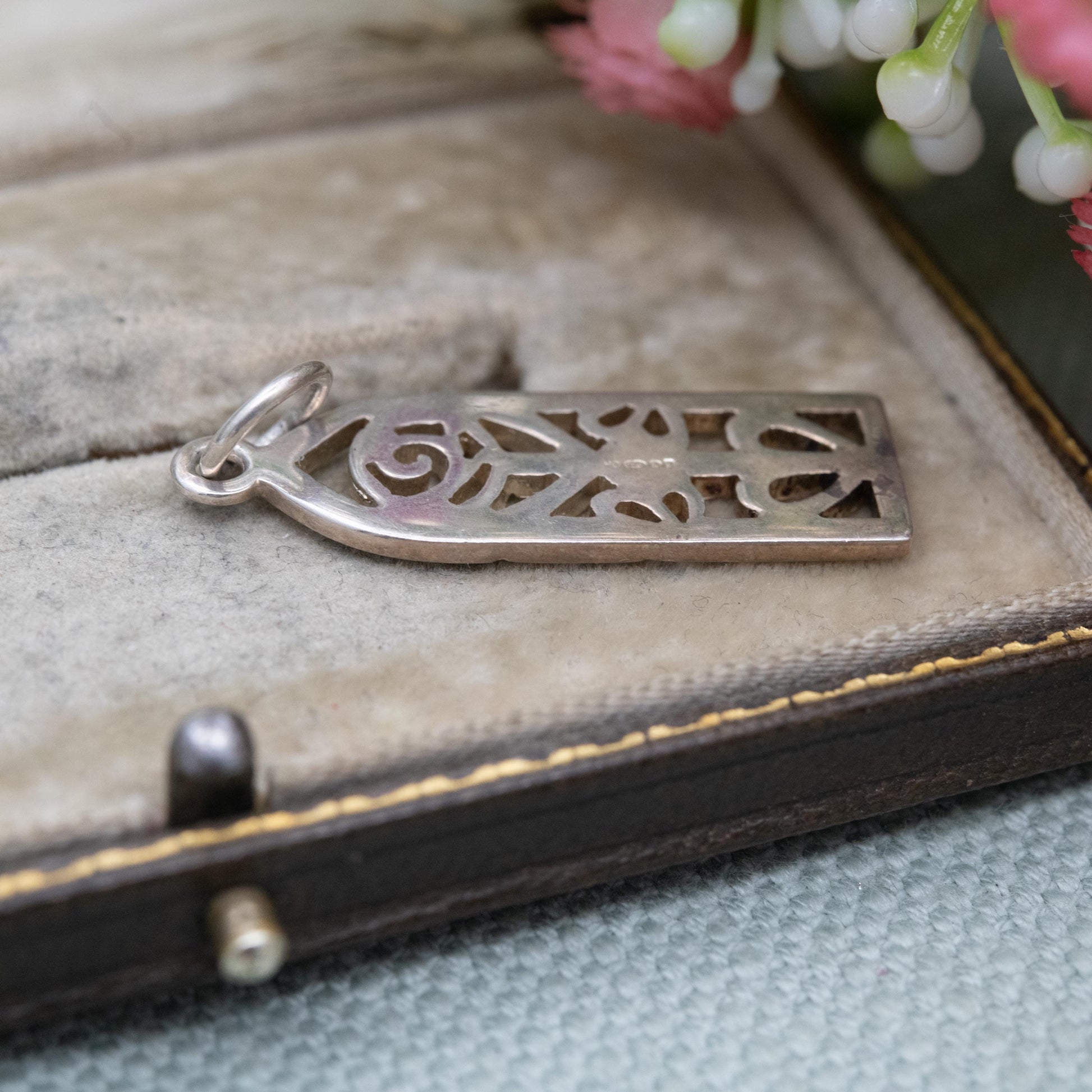 Vintage Sterling Silver Glasgow Rose Flower Openwork Pendant - Celtic Charles Rennie Mackintosh Style