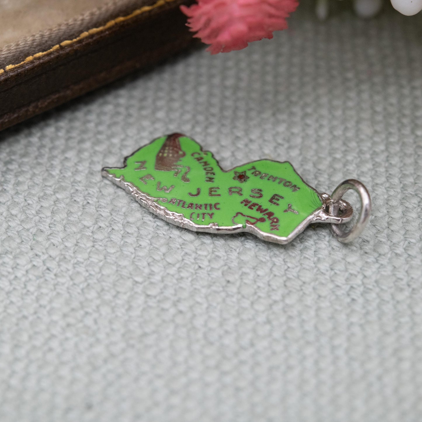 Vintage Sterling Silver Enamel New Jersey Charm Pendant - American State Souvenir Gift for Charm Bracelet