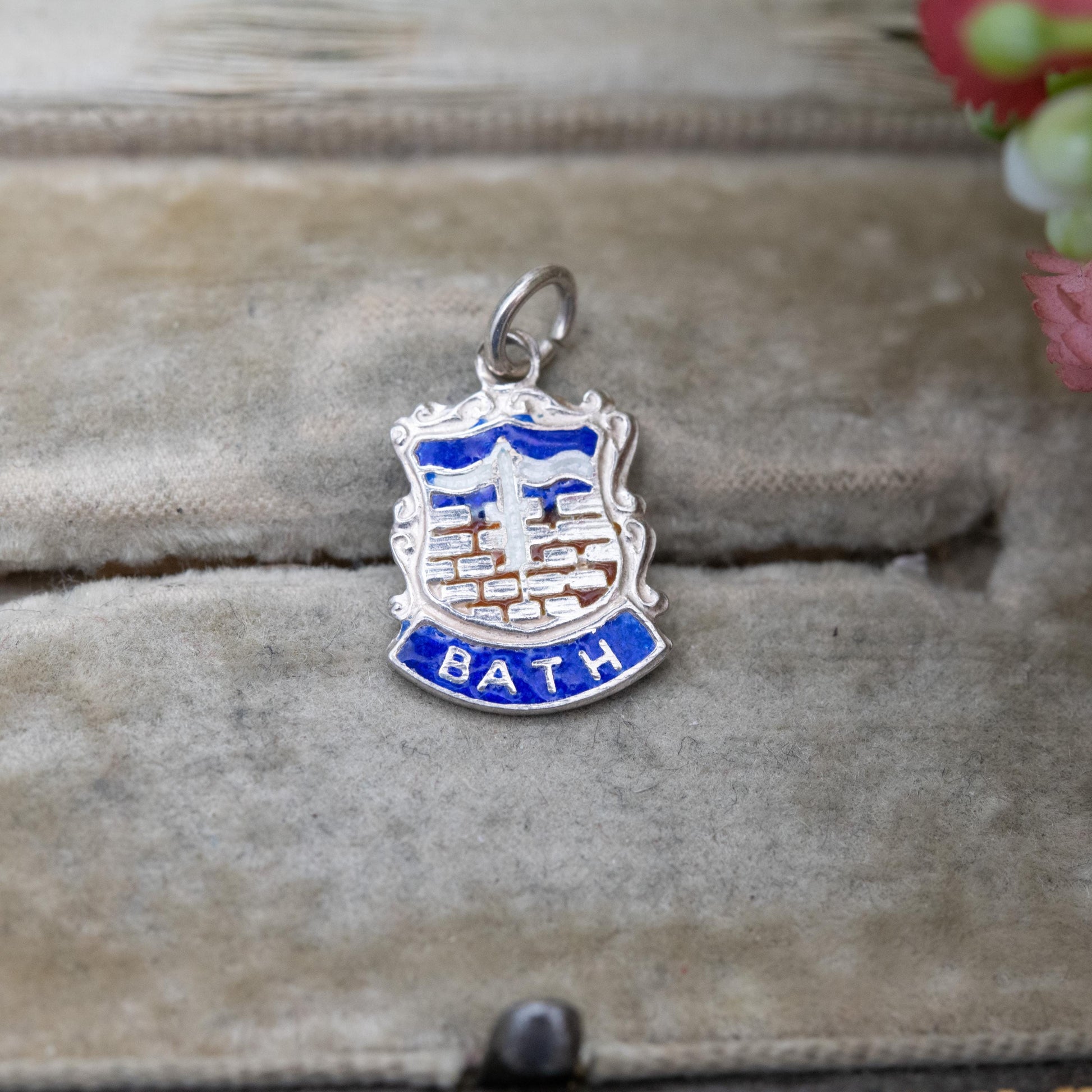 Vintage Silver Enamel Bath Souvenir Shield Charm Pendant - England Souvenir Gift for Charm Bracelet