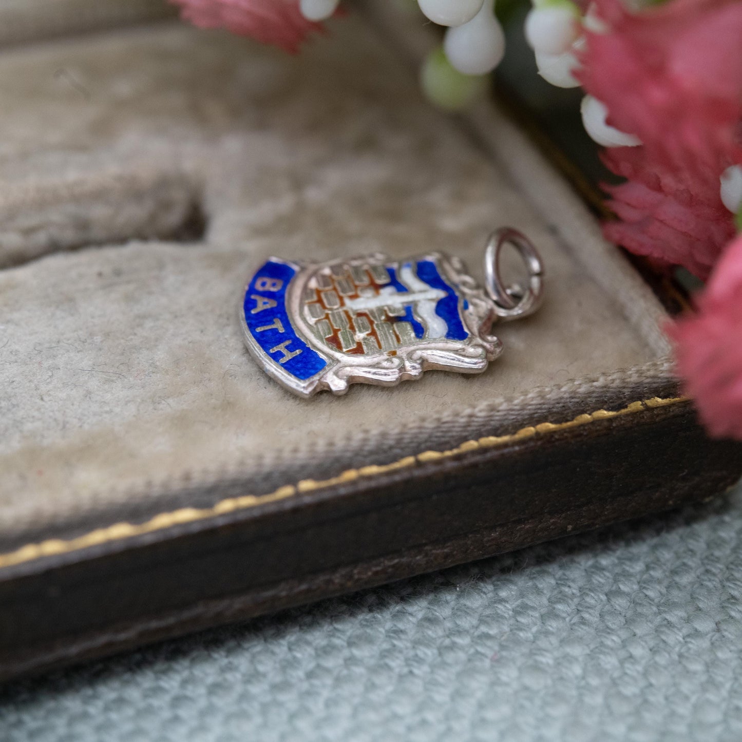 Vintage Silver Enamel Bath Souvenir Shield Charm Pendant - England Souvenir Gift for Charm Bracelet