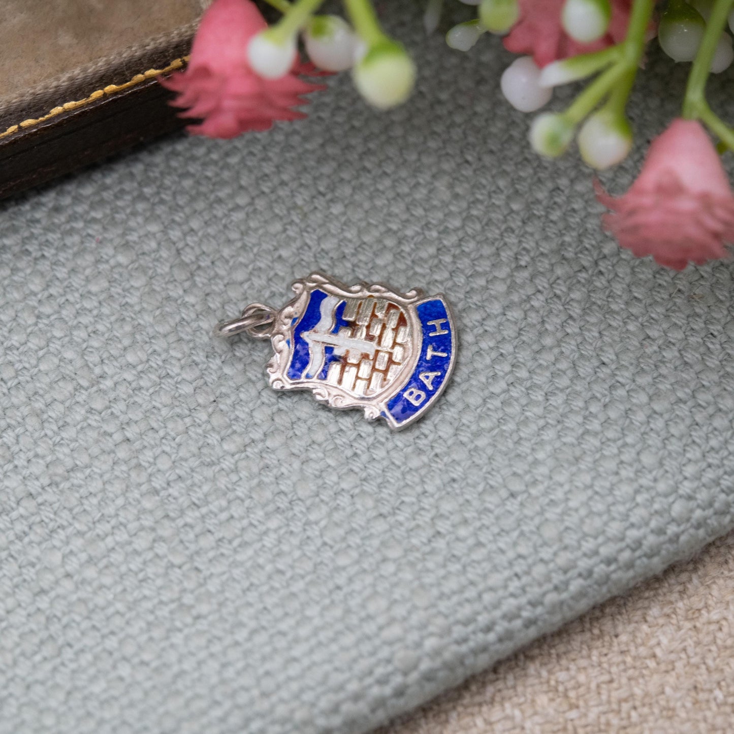 Vintage Silver Enamel Bath Souvenir Shield Charm Pendant - England Souvenir Gift for Charm Bracelet