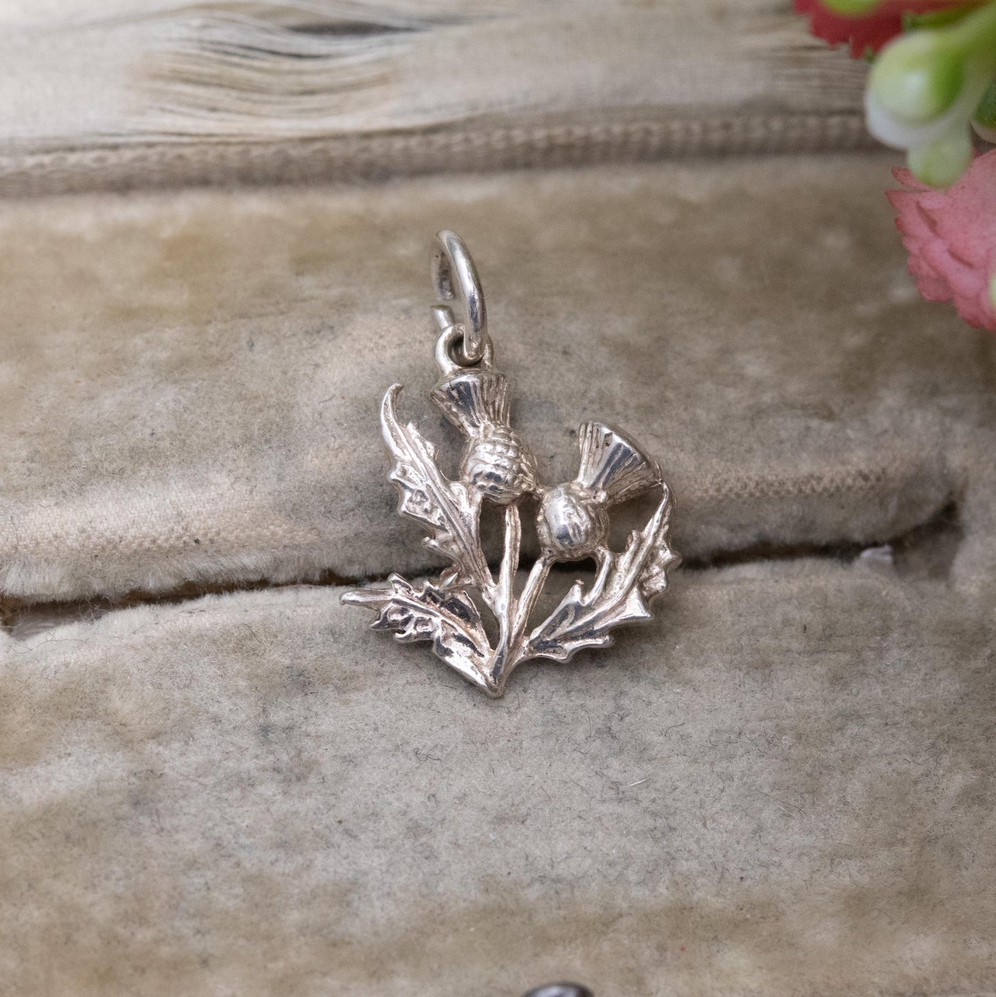 Vintage Silver Scottish Thistle Charm Pendant - Flower of Scotland | Souvenir Gift for Charm Bracelet