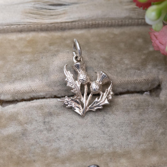 Vintage Silver Scottish Thistle Charm Pendant - Flower of Scotland | Souvenir Gift for Charm Bracelet