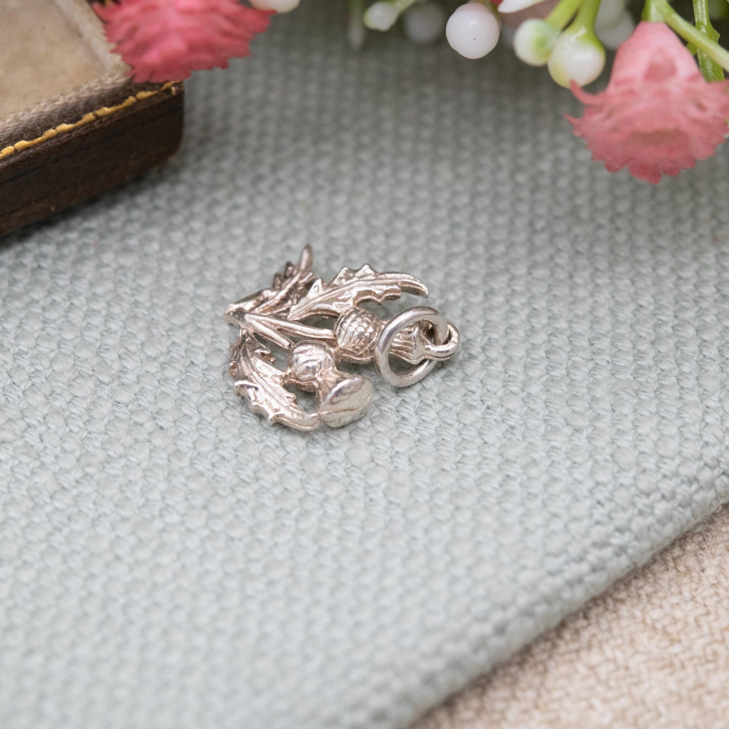 Vintage Silver Scottish Thistle Charm Pendant - Flower of Scotland | Souvenir Gift for Charm Bracelet