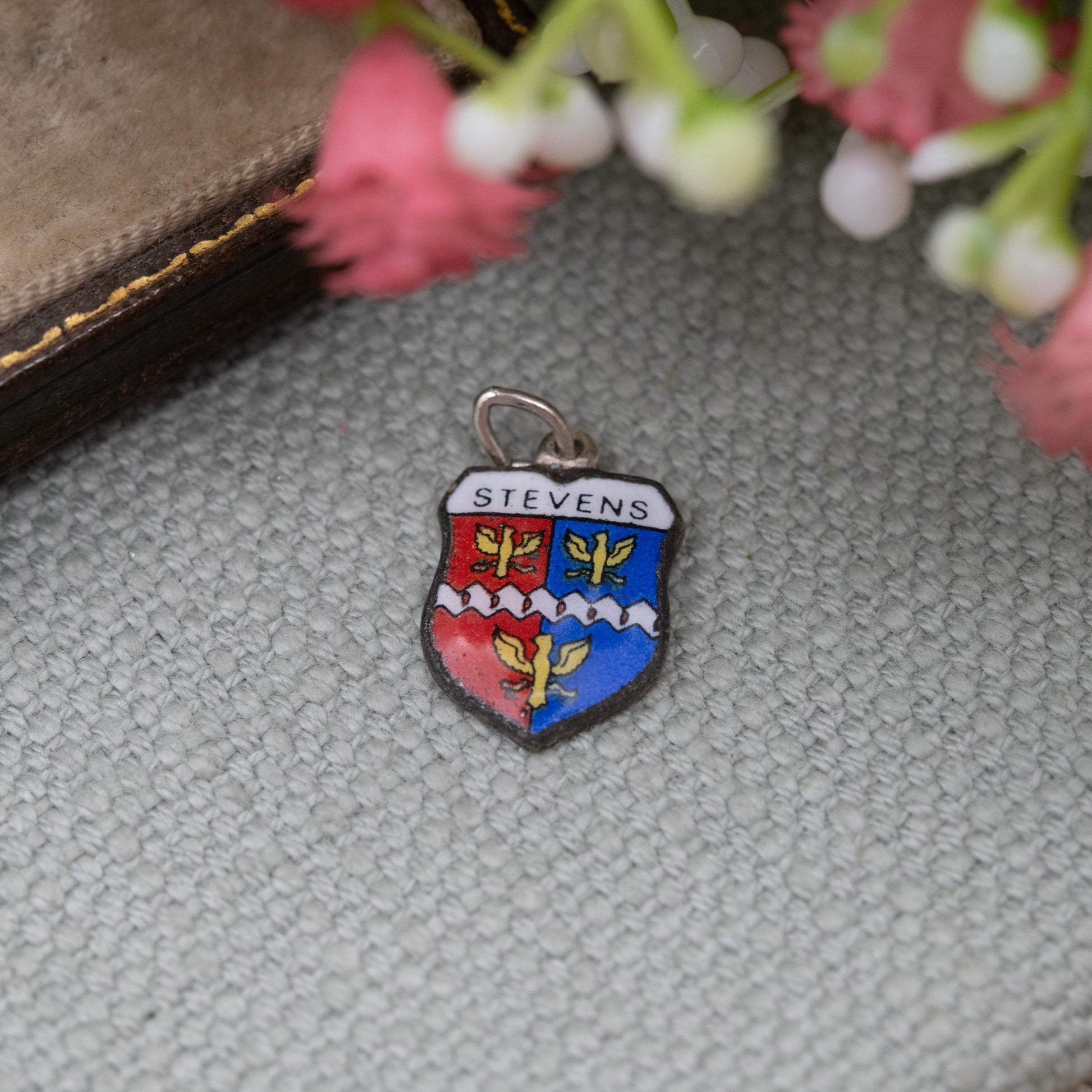 Vintage Silver Plated Enamel Stevens Family Crest Charm Pendant - Surname Heraldic Shield | Gift for Charm Bracelet