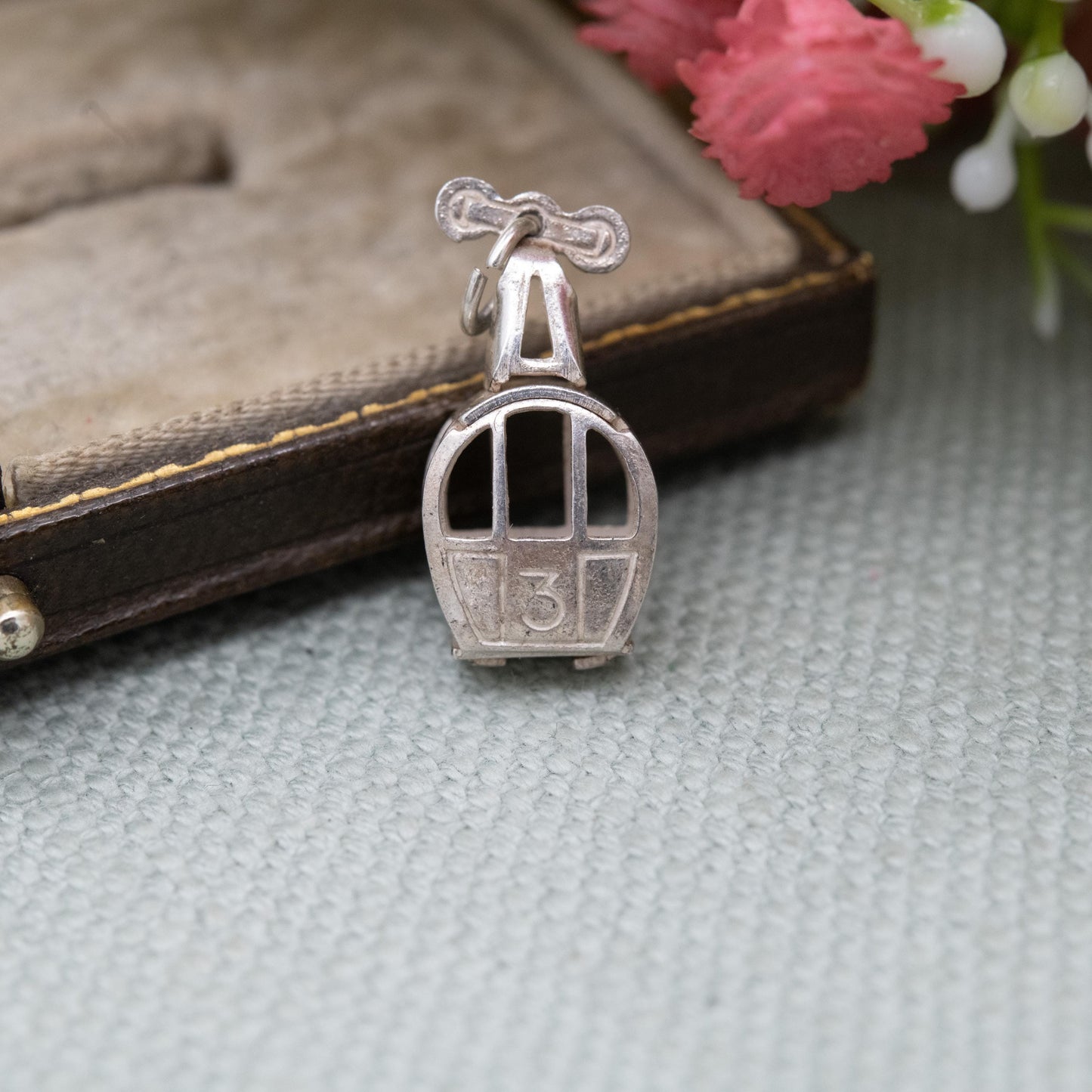 Vintage Silver Swiss Cable Car Charm Pendant - Ski Lift Gondola | Snow Sport | Winter | Gift for Charm Bracelet