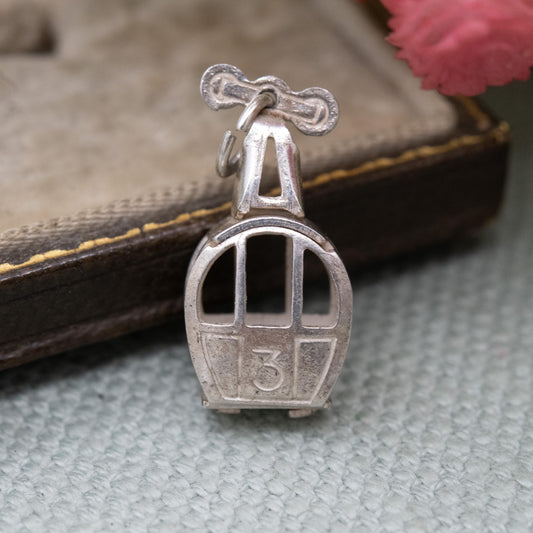 Vintage Silver Swiss Cable Car Charm Pendant - Ski Lift Gondola | Snow Sport | Winter | Gift for Charm Bracelet