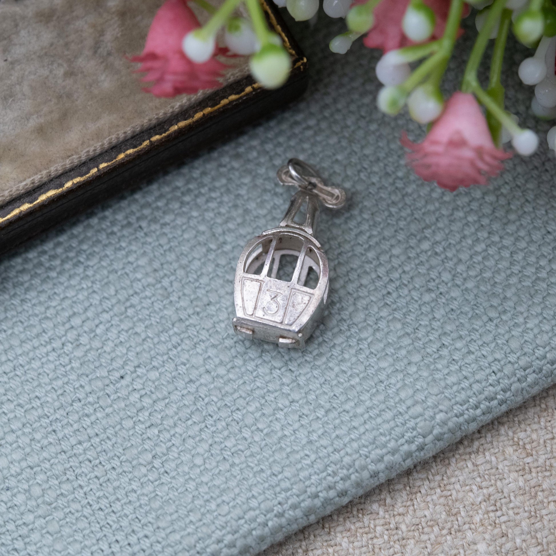 Vintage Silver Swiss Cable Car Charm Pendant - Ski Lift Gondola | Snow Sport | Winter | Gift for Charm Bracelet