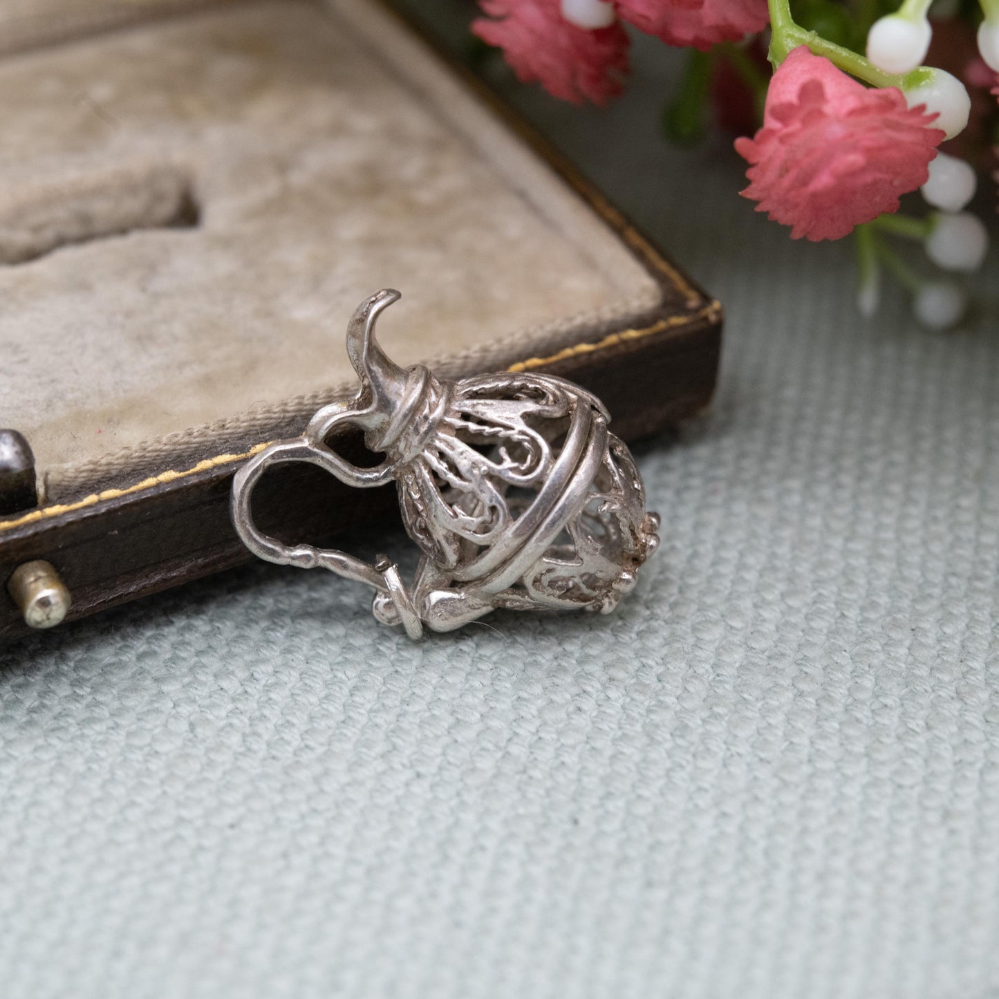 Vintage Silver Opening Jug Charm Pendant - Ornate Openwork Design | Gift for Charm Bracelet