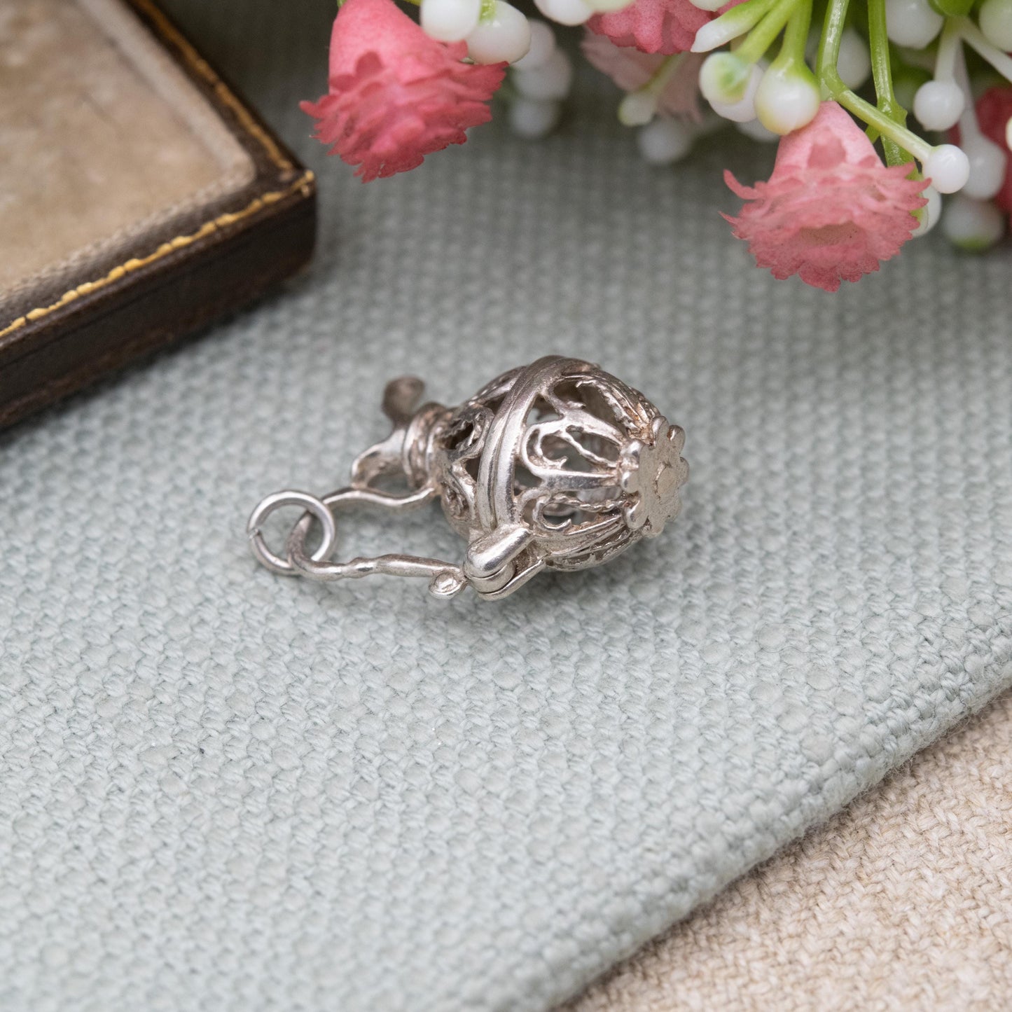 Vintage Silver Opening Jug Charm Pendant - Ornate Openwork Design | Gift for Charm Bracelet