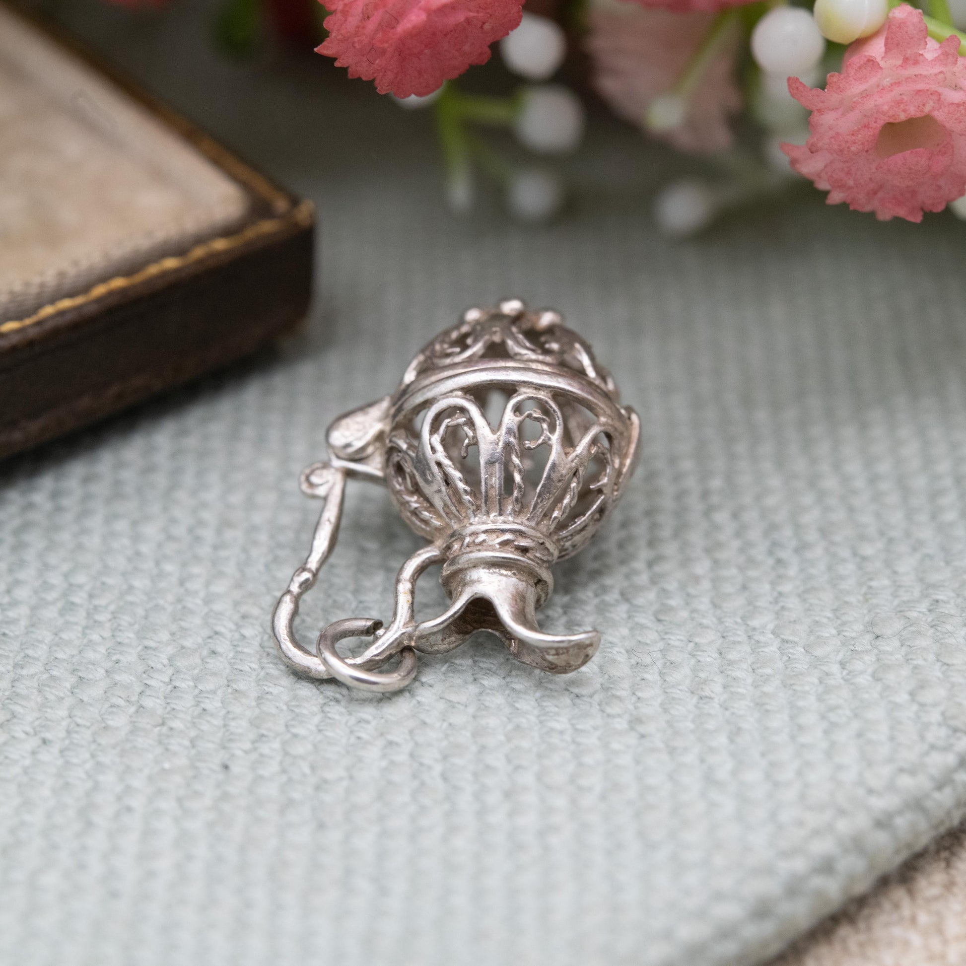 Vintage Silver Opening Jug Charm Pendant - Ornate Openwork Design | Gift for Charm Bracelet