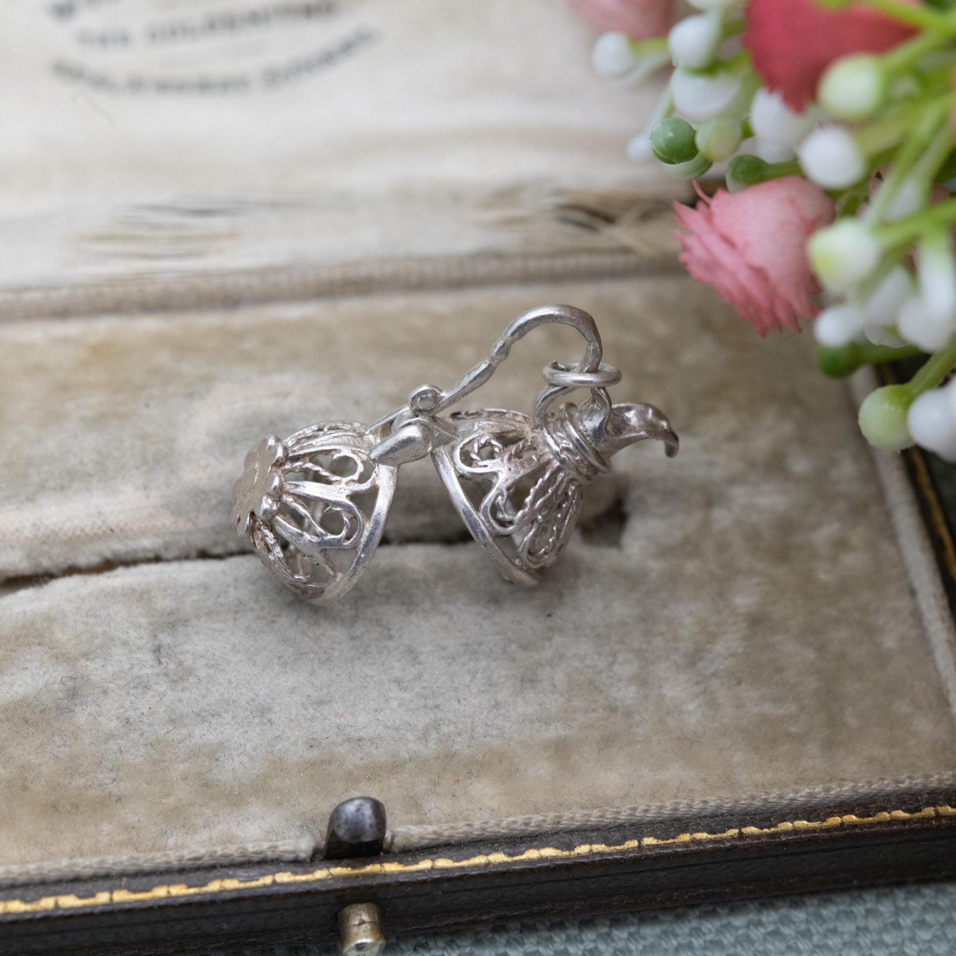 Vintage Silver Opening Jug Charm Pendant - Ornate Openwork Design | Gift for Charm Bracelet