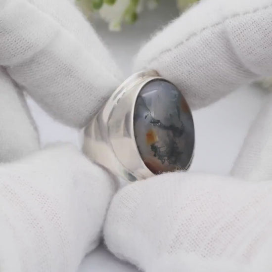 Vintage Sterling Silver Moss Agate Ring 1967