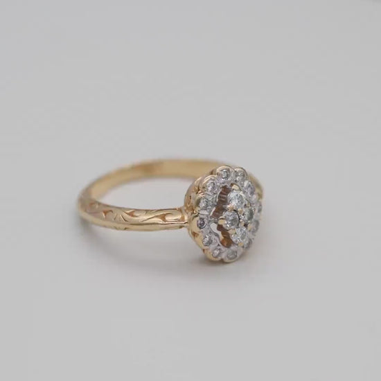 Vintage 14ct Gold Diamond Cluster Halo Ring 1998