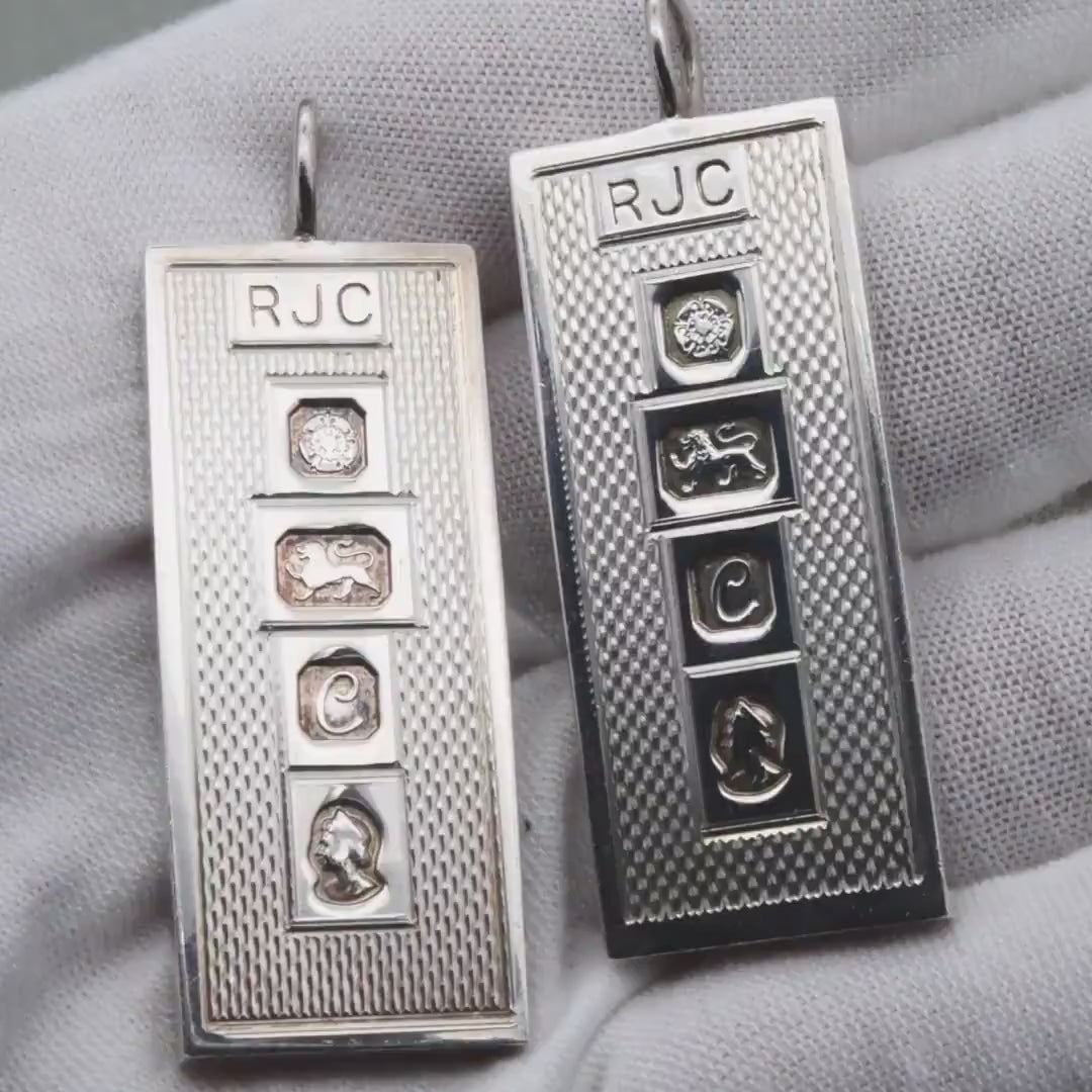 Vintage Sterling Silver Ingot Pendant Necklace 1977 Queen Elizabeth II Silver Jubilee Stamp Pair by RJC