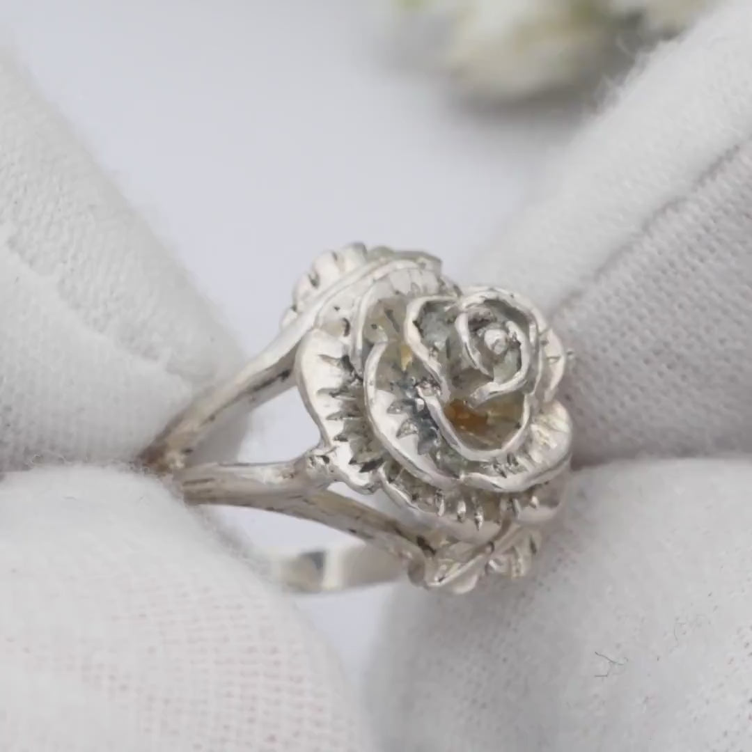 Vintage Sterling Silver Rose Ring 1978 P & R Bushell