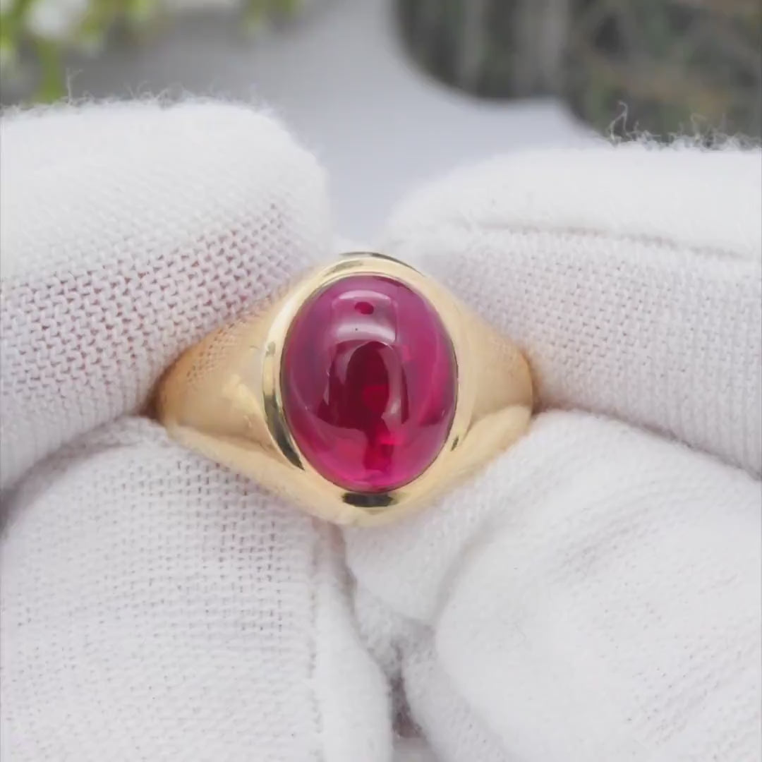 Vintage 9ct Gold Ruby Signet Ring by Fred Manshaw